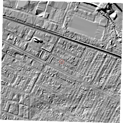 Shaded relief map of the ground around DN357AP, computed from Environment Agency LiDAR. The ground here sits at about 3 m above sea level and falls 10 m across the surrounding 800 m. Surface water reaching this point runs off ground lying to the north, 1.8 m higher.