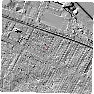 Shaded relief map of the ground around DN357AT, computed from Environment Agency LiDAR. The ground here sits at about 3 m above sea level and falls 10 m across the surrounding 800 m. Surface water reaching this point runs off ground lying to the north-north-east, 2.2 m higher.