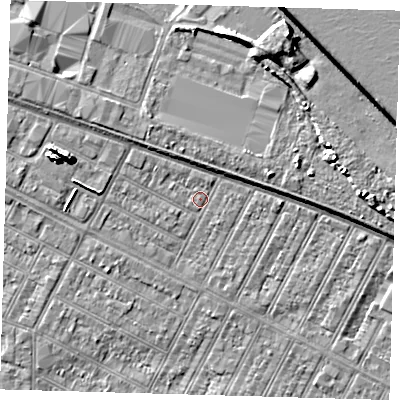 Shaded relief map of the ground around DN357AU, computed from Environment Agency LiDAR. The ground here sits at about 3 m above sea level and falls 10 m across the surrounding 800 m. Surface water reaching this point runs off ground lying to the west-north-west, 0.9 m higher.