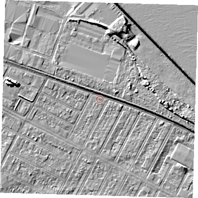 Shaded relief map of the ground around DN357AZ, computed from Environment Agency LiDAR. The ground here sits at about 3 m above sea level and falls 10 m across the surrounding 800 m. Surface water reaching this point runs off ground lying to the north-east, 2.0 m higher.