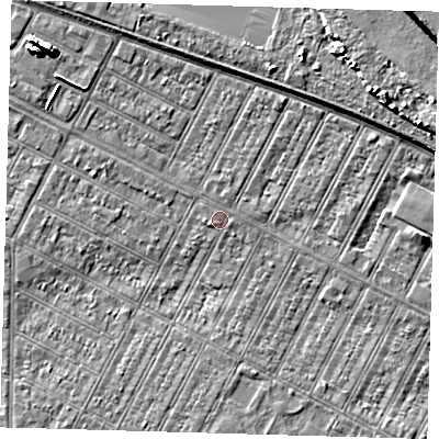 Shaded relief map of the ground around DN357DP, computed from Environment Agency LiDAR. The ground here sits at about 3 m above sea level and falls 9 m across the surrounding 800 m. The ground contributing surface water to this point lies to the north.