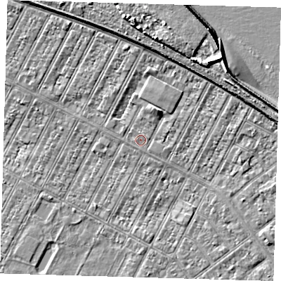 Shaded relief map of the ground around DN357DQ, computed from Environment Agency LiDAR. The ground here sits at about 3 m above sea level and falls 9 m across the surrounding 800 m. The ground contributing surface water to this point lies to the north-east.