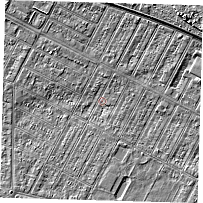Shaded relief map of the ground around DN357DS, computed from Environment Agency LiDAR. The ground here sits at about 2 m above sea level and falls 6 m across the surrounding 800 m. Surface water reaching this point runs off ground lying to the north-east, 3.8 m higher.