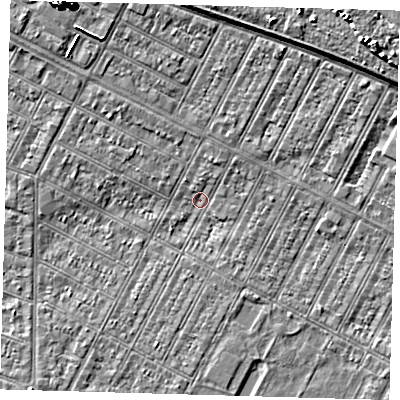 Shaded relief map of the ground around DN357DT, computed from Environment Agency LiDAR. The ground here sits at about 2 m above sea level and falls 7 m across the surrounding 800 m. Surface water reaching this point runs off ground lying to the east-north-east, 3.8 m higher.