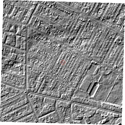 Shaded relief map of the ground around DN357DX, computed from Environment Agency LiDAR. The ground here sits at about 3 m above sea level and falls 3 m across the surrounding 800 m. Surface water reaching this point runs off ground lying to the south-south-east, 0.8 m higher.
