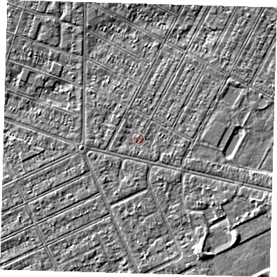 Shaded relief map of the ground around DN357DY, computed from Environment Agency LiDAR. The ground here sits at about 3 m above sea level and falls 3 m across the surrounding 800 m. Surface water reaching this point runs off ground lying to the east, 0.8 m higher.