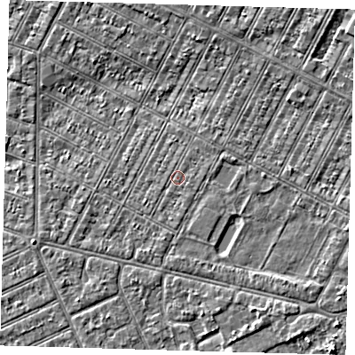 Shaded relief map of the ground around DN357DZ, computed from Environment Agency LiDAR. The ground here sits at about 3 m above sea level and falls 4 m across the surrounding 800 m. Surface water reaching this point runs off ground lying to the south, 0.5 m higher.