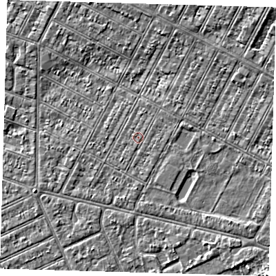 Shaded relief map of the ground around DN357EA, computed from Environment Agency LiDAR. The ground here sits at about 3 m above sea level and falls 4 m across the surrounding 800 m. Surface water reaching this point runs off ground lying to the south-south-east, 0.5 m higher.
