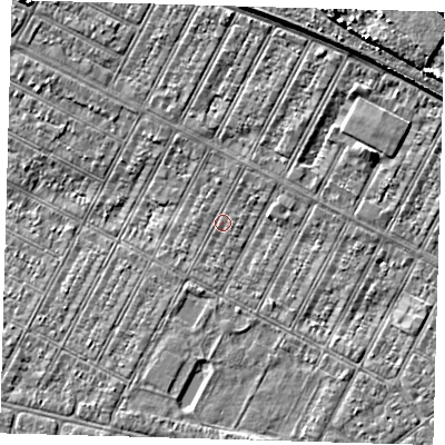 Shaded relief map of the ground around DN357EF, computed from Environment Agency LiDAR. The ground here sits at about 2 m above sea level and falls 7 m across the surrounding 800 m. Surface water reaching this point runs off ground lying to the south-west, 1.3 m higher.