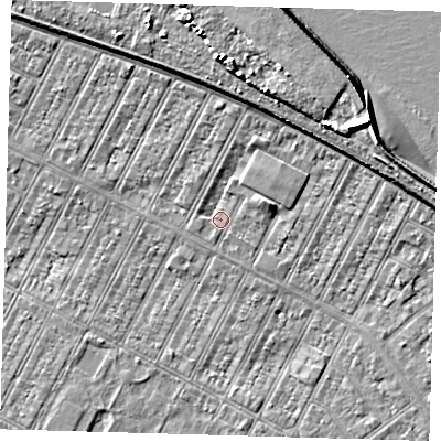 Shaded relief map of the ground around DN357EG, computed from Environment Agency LiDAR. The ground here sits at about 3 m above sea level and falls 9 m across the surrounding 800 m. Surface water reaching this point runs off ground lying to the north-north-east, 5.8 m higher.