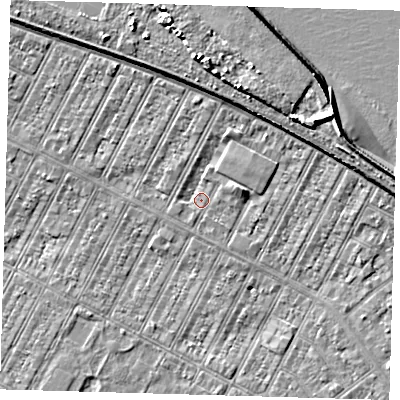 Shaded relief map of the ground around DN357EQ, computed from Environment Agency LiDAR. The ground here sits at about 3 m above sea level and falls 9 m across the surrounding 800 m. Surface water reaching this point runs off ground lying to the north-north-east, 5.8 m higher.