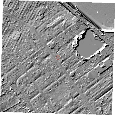 Shaded relief map of the ground around DN357ES, computed from Environment Agency LiDAR. The ground here sits at about 3 m above sea level and falls 10 m across the surrounding 800 m. Surface water reaching this point runs off ground lying to the east-south-east, 0.7 m higher.