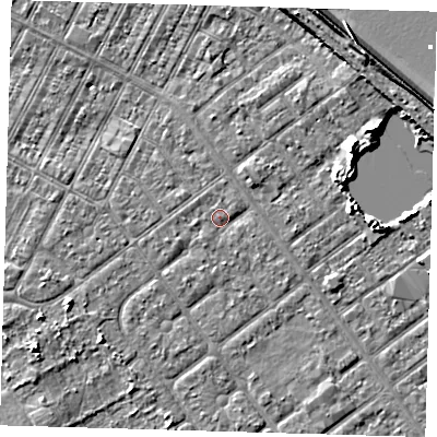 Shaded relief map of the ground around DN357EU, computed from Environment Agency LiDAR. The ground here sits at about 3 m above sea level and falls 8 m across the surrounding 800 m. Surface water reaching this point runs off ground lying to the west-south-west, 0.8 m higher.