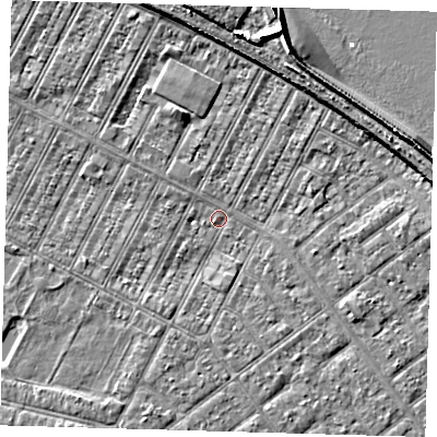 Shaded relief map of the ground around DN357EZ, computed from Environment Agency LiDAR. The ground here sits at about 3 m above sea level and falls 9 m across the surrounding 800 m. Surface water reaching this point runs off ground lying to the north-north-east, 6.6 m higher.