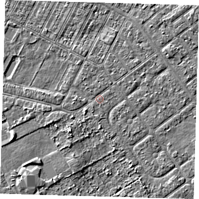 Shaded relief map of the ground around DN357HJ, computed from Environment Agency LiDAR. The ground here sits at about 3 m above sea level and falls 4 m across the surrounding 800 m. Surface water reaching this point runs off ground lying to the south-west, 2.7 m higher.