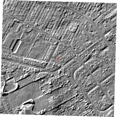 Shaded relief map of the ground around DN357HP, computed from Environment Agency LiDAR. The ground here sits at about 3 m above sea level and falls 4 m across the surrounding 800 m. Surface water reaching this point runs off ground lying to the west-south-west, 1.6 m higher.
