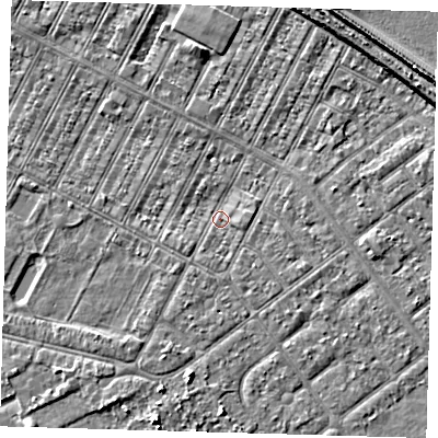 Shaded relief map of the ground around DN357HS, computed from Environment Agency LiDAR. The ground here sits at about 3 m above sea level and falls 9 m across the surrounding 800 m. Surface water reaching this point runs off ground lying to the north-north-east, 4.6 m higher.