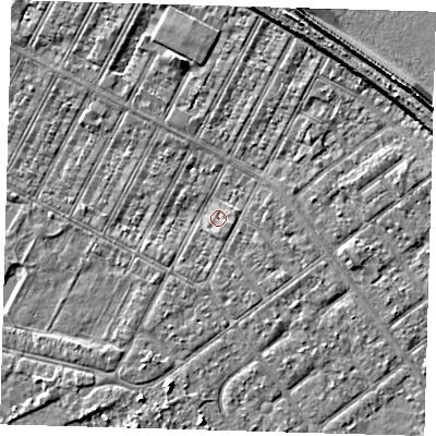 Shaded relief map of the ground around DN357HT, computed from Environment Agency LiDAR. The ground here sits at about 2 m above sea level and falls 9 m across the surrounding 800 m. Surface water reaching this point runs off ground lying to the north-north-east, 4.5 m higher.