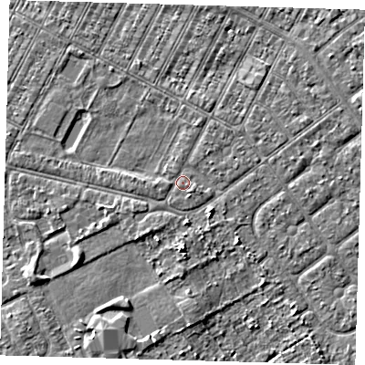 Shaded relief map of the ground around DN357HW, computed from Environment Agency LiDAR. The ground here sits at about 3 m above sea level and falls 4 m across the surrounding 800 m. Surface water reaching this point runs off ground lying to the west-south-west, 1.4 m higher.