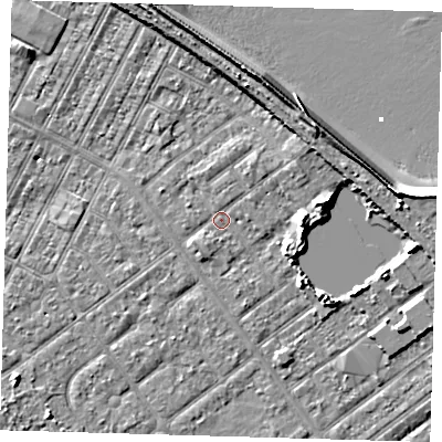 Shaded relief map of the ground around DN357JE, computed from Environment Agency LiDAR. The ground here sits at about 3 m above sea level and falls 10 m across the surrounding 800 m. Surface water reaching this point runs off ground lying to the east, 3.5 m higher.