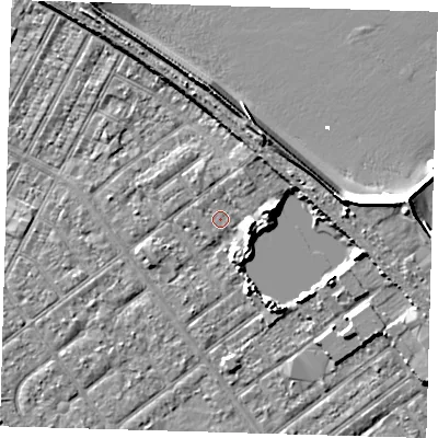 Shaded relief map of the ground around DN357JL, computed from Environment Agency LiDAR. The ground here sits at about 3 m above sea level and falls 10 m across the surrounding 800 m. Surface water reaching this point runs off ground lying to the north-north-east, 3.0 m higher.
