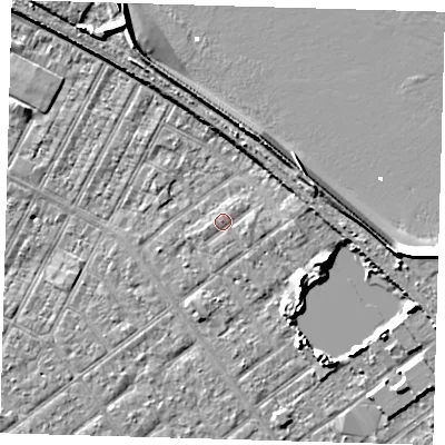 Shaded relief map of the ground around DN357JQ, computed from Environment Agency LiDAR. The ground here sits at about 3 m above sea level and falls 10 m across the surrounding 800 m. Surface water reaching this point runs off ground lying to the east, 1.0 m higher.