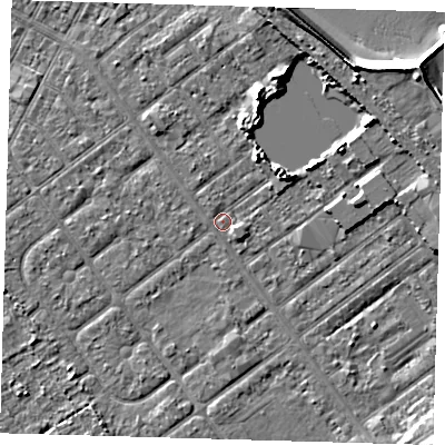 Shaded relief map of the ground around DN357JR, computed from Environment Agency LiDAR. The ground here sits at about 3 m above sea level and falls 10 m across the surrounding 800 m. Surface water reaching this point runs off ground lying to the north-east, 6.6 m higher.