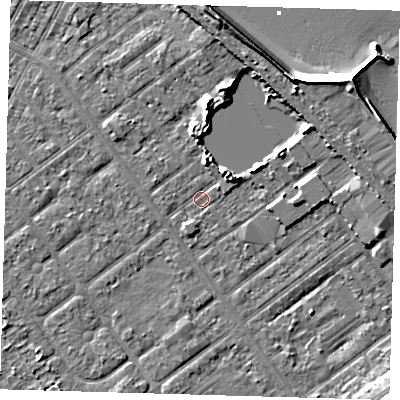 Shaded relief map of the ground around DN357JS, computed from Environment Agency LiDAR. The ground here sits at about 3 m above sea level and falls 10 m across the surrounding 800 m. Surface water reaching this point runs off ground lying to the north-east, 6.9 m higher.