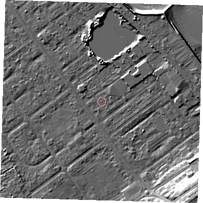 Shaded relief map of the ground around DN357LA, computed from Environment Agency LiDAR. The ground here sits at about 3 m above sea level and falls 14 m across the surrounding 800 m. Surface water reaching this point runs off ground lying to the north-north-east, 5.0 m higher.