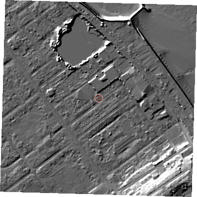 Shaded relief map of the ground around DN357LE, computed from Environment Agency LiDAR. The ground here sits at about 3 m above sea level and falls 15 m across the surrounding 800 m. Surface water reaching this point runs off ground lying to the south-east, 11.5 m higher.