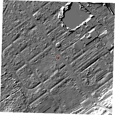 Shaded relief map of the ground around DN357LH, computed from Environment Agency LiDAR. The ground here sits at about 3 m above sea level and falls 11 m across the surrounding 800 m. Surface water reaching this point runs off ground lying to the north-east, 5.0 m higher.