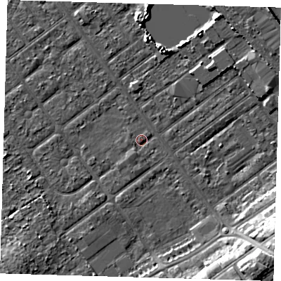 Shaded relief map of the ground around DN357LJ, computed from Environment Agency LiDAR. The ground here sits at about 3 m above sea level and falls 11 m across the surrounding 800 m. Surface water reaching this point runs off ground lying to the south-south-west, 0.8 m higher.