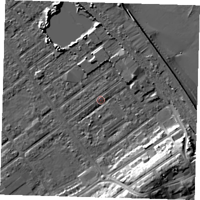 Shaded relief map of the ground around DN357LQ, computed from Environment Agency LiDAR. The ground here sits at about 3 m above sea level and falls 15 m across the surrounding 800 m. Surface water reaching this point runs off ground lying to the south-east, 11.5 m higher.