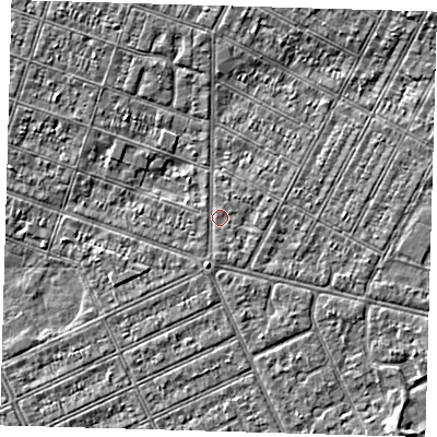 Shaded relief map of the ground around DN357LX, computed from Environment Agency LiDAR. The ground here sits at about 3 m above sea level and falls 3 m across the surrounding 800 m. Surface water reaching this point runs off ground lying to the east-north-east, 0.8 m higher.