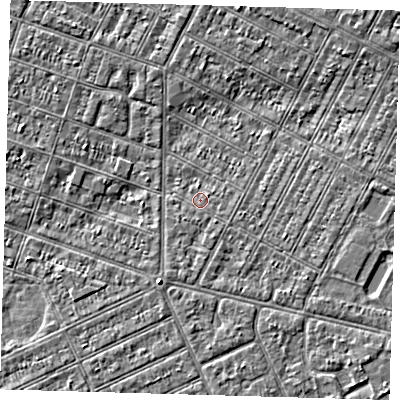 Shaded relief map of the ground around DN357LY, computed from Environment Agency LiDAR. The ground here sits at about 3 m above sea level and falls 3 m across the surrounding 800 m. Surface water reaching this point runs off ground lying to the east-north-east, 0.6 m higher.