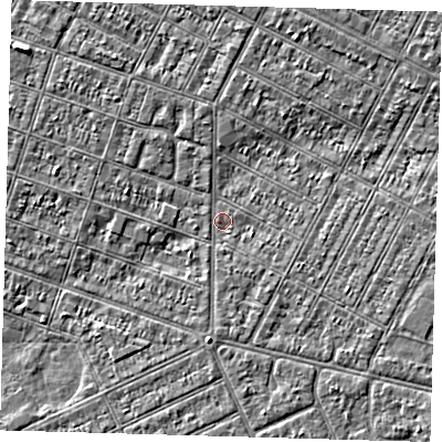 Shaded relief map of the ground around DN357LZ, computed from Environment Agency LiDAR. The ground here sits at about 2 m above sea level and falls 3 m across the surrounding 800 m. Surface water reaching this point runs off ground lying to the south-south-east, 0.8 m higher.