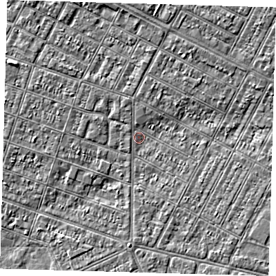 Shaded relief map of the ground around DN357NB, computed from Environment Agency LiDAR. The ground here sits at about 2 m above sea level and falls 3 m across the surrounding 800 m. Surface water reaching this point runs off ground lying to the west-north-west, 1.2 m higher.