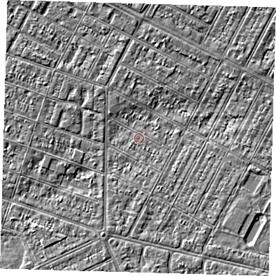 Shaded relief map of the ground around DN357ND, computed from Environment Agency LiDAR. The ground here sits at about 2 m above sea level and falls 3 m across the surrounding 800 m. Surface water reaching this point runs off ground lying to the south-east, 1.7 m higher.