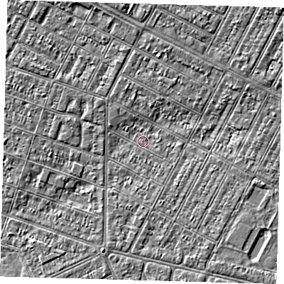 Shaded relief map of the ground around DN357NE, computed from Environment Agency LiDAR. The ground here sits at about 2 m above sea level and falls 3 m across the surrounding 800 m. Surface water reaching this point runs off ground lying to the south-south-east, 1.7 m higher.