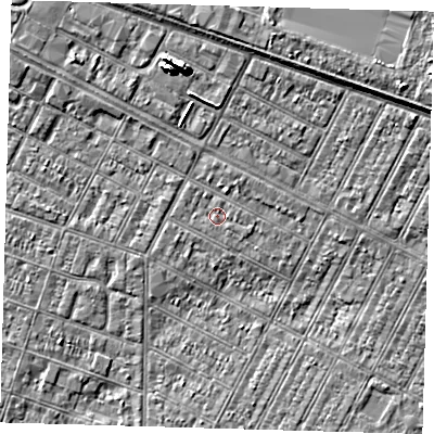 Shaded relief map of the ground around DN357NH, computed from Environment Agency LiDAR. The ground here sits at about 3 m above sea level and falls 7 m across the surrounding 800 m. The ground contributing surface water to this point lies to the east.
