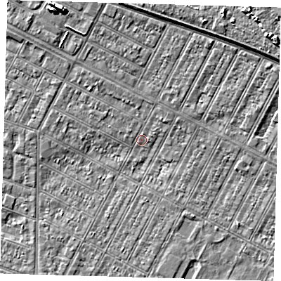 Shaded relief map of the ground around DN357NN, computed from Environment Agency LiDAR. The ground here sits at about 2 m above sea level and falls 7 m across the surrounding 800 m. Surface water reaching this point runs off ground lying to the east-north-east, 3.8 m higher.