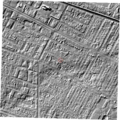 Shaded relief map of the ground around DN357NP, computed from Environment Agency LiDAR. The ground here sits at about 3 m above sea level and falls 7 m across the surrounding 800 m. The ground contributing surface water to this point lies to the west-north-west.