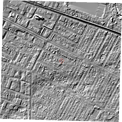 Shaded relief map of the ground around DN357NQ, computed from Environment Agency LiDAR. The ground here sits at about 3 m above sea level and falls 7 m across the surrounding 800 m. Surface water reaching this point runs off ground lying to the west-north-west, 0.6 m higher.