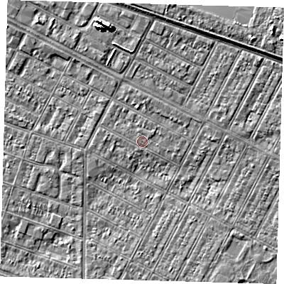Shaded relief map of the ground around DN357NW, computed from Environment Agency LiDAR. The ground here sits at about 3 m above sea level and falls 7 m across the surrounding 800 m. The ground contributing surface water to this point lies to the west-north-west.