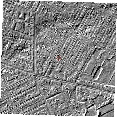 Shaded relief map of the ground around DN357NX, computed from Environment Agency LiDAR. The ground here sits at about 3 m above sea level and falls 3 m across the surrounding 800 m. The ground contributing surface water to this point lies to the south.