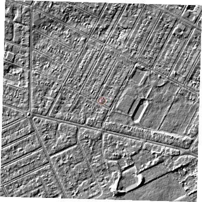 Shaded relief map of the ground around DN357PB, computed from Environment Agency LiDAR. The ground here sits at about 3 m above sea level and falls 3 m across the surrounding 800 m. Surface water reaching this point runs off ground lying to the south, 0.6 m higher.
