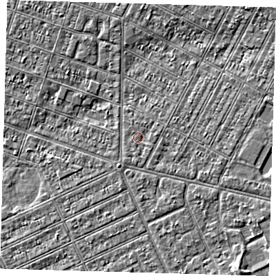 Shaded relief map of the ground around DN357PF, computed from Environment Agency LiDAR. The ground here sits at about 3 m above sea level and falls 3 m across the surrounding 800 m. Surface water reaching this point runs off ground lying to the east-north-east, 0.8 m higher.