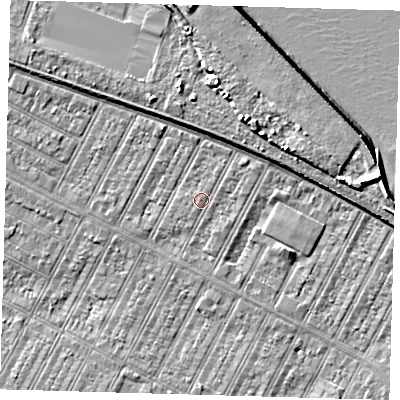 Shaded relief map of the ground around DN357PR, computed from Environment Agency LiDAR. The ground here sits at about 3 m above sea level and falls 9 m across the surrounding 800 m. Surface water reaching this point runs off ground lying to the east-north-east, 2.6 m higher.