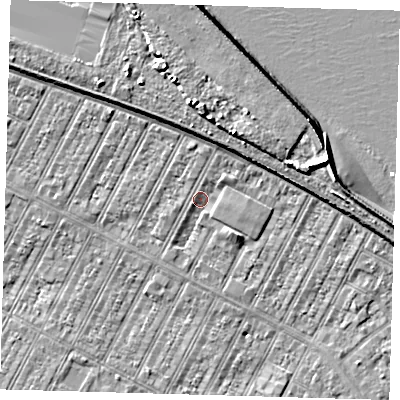 Shaded relief map of the ground around DN357PU, computed from Environment Agency LiDAR. The ground here sits at about 3 m above sea level and falls 9 m across the surrounding 800 m. Surface water reaching this point runs off ground lying to the north-north-east, 5.8 m higher.
