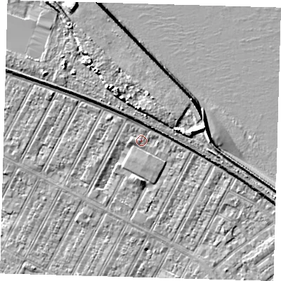 Shaded relief map of the ground around DN357PY, computed from Environment Agency LiDAR. The ground here sits at about 3 m above sea level and falls 10 m across the surrounding 800 m. Surface water reaching this point runs off ground lying to the north, 5.2 m higher.